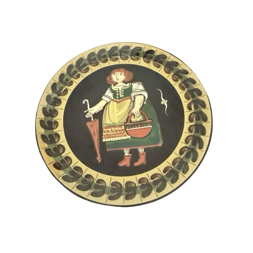 VTG Hans Schneider Steffisburg Mid-Century Hand-painted Swiss Pottery Plate 9 in